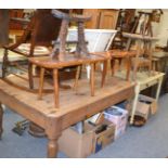 A group of furniture comprising: five stools, two possers, coal box, two spinning chairs, two pieces