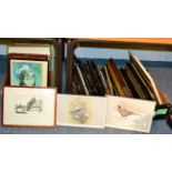 Four boxes of assorted 19th and 20th century oil paintings, watercolours and prints