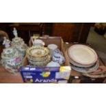 Two boxes of 19th century and later ceramics including meat plates, dessert service, etc together