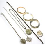 Assorted silver lockets, bangles etc (8)