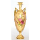 A Royal Worcester blush ivory twin handled vase, shape 1836