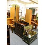 A mahogany chest of drawers, oak occasional table, a standard lamp, an oak cake stand, barometer,