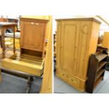 A Victorian pine single door wardrobe, pine wall cupboard, grained pine folding wall mounted