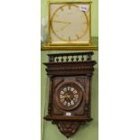 A French Provincial wall clock of architectural form, twin-train movement; together with a Jaeger-