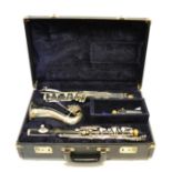 Conn Alto Clarinet keyed to low E flat, with two piece black wood body, metal neck and bell, with