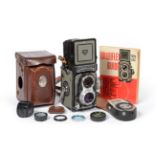 Rolleiflex T Grey no.2129221, with Carl Zeiss f3.5, 75mm lens, in leather case (lacks lens cover)