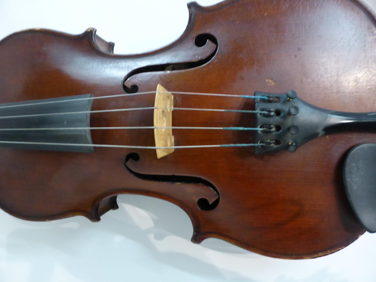 Viola (Possibly German) 15 1/2'' two piece flamed wood back with bow and chin rest, dark varnish, - Image 5 of 8