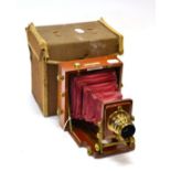 J Lancaster Plate Camera 'The 1893 Instantograph' mahogany body with brass fittings in original