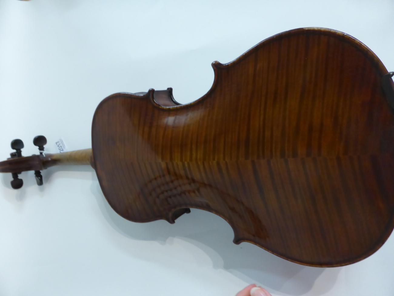 Viola (Possibly German) 15 1/2'' two piece flamed wood back with bow and chin rest, dark varnish, - Image 6 of 8