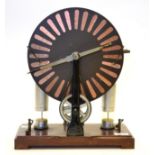 Wimshurst Machine with 10'', 25cm diameter disc, two Leyden Jars and mounted on mahogany base