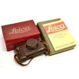 Leica IIIa Camera no.182149, with Leitz Wetzlar Summar f2, 50mm lens, in original leather case;