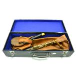 Northumbrian Pipes with seven keyed chanter and leather bellow, in hard case