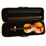 Alberto Guerra Copy Violin with rosewood pegs, two piece back, with bow in fitted case