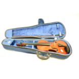 Violin Labelled Ruggielli with 14'' piece back with Erich Steiner box with ebony frog, nickel