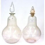 Two Large Glass Apothecary Display Jars with stoppers, in clear glass 26'', 66cm high (tallest)