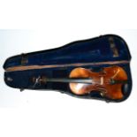 A 19th Century German Violin, labelled 'Antonius Stradivarius..', with a 361mm two piece back, ebony