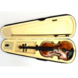 German Stradivarius Copy Violin with ebony tuning pegs, two piece back with box in lightweight mode