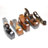 Five Metal Bodied Woodworking Planes, all with wood infill, no makers' names, comprising a