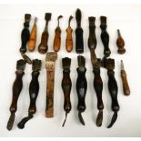 A Collection of Cobbler's Hand Tools, most by Emil Brinkmann, Barmen, with turned wood handles