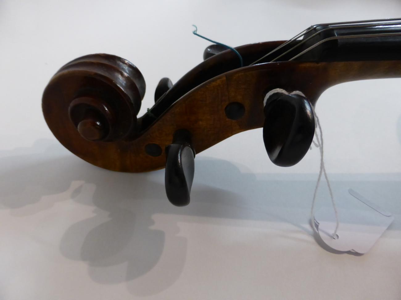 Viola (Possibly German) 15 1/2'' two piece flamed wood back with bow and chin rest, dark varnish, - Image 4 of 8