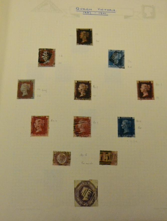 Great Britain all reigns in a red Stamford album. Includes 1840 1d black E-A, two margins, used with