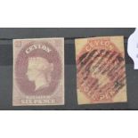 Ceylon. 1857 6d Proof and 4d used (margins just shaved on both verticals)