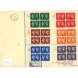 Great Britain. 1940 Stamp Centenary registered FDC with control Plate blocks of four