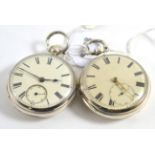 Two silver open faced pocket watches