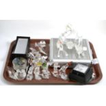 Tray of Swarovski ornaments and a travelling games board