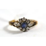 Sapphire and diamond cluster ring, 0.40 carat total estimated diamond weight