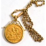 A George V 1914 half sovereign loose mount on chain