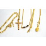 Assorted 9ct gold jewellery including bracelet and chains