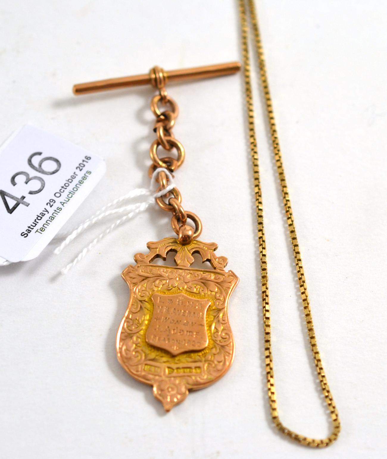 9ct gold shield fob and a box chain