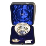 A cased Walker & Hall silver Christening bowl and spoon