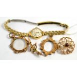 Everite watch, a wishbone brooch a garnet and cultured pearl brooch and two lockets