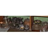 A large quantity of silver plate including flat ware, hollow ware, trays etc (on three shelves)