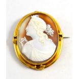 A Victorian yellow metal, mounted shell cameo