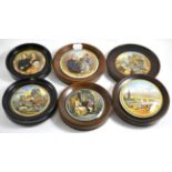 A group of six Pratt Ware pot lids; Royal Harbour, Ramsgate, The Allied Generals, and others