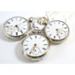 Three silver open faced pocket watches, one signed John Forrest, London