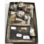 Set of four Chinese silver wine cups, two tots, two European tots, silver cased watch and chain,