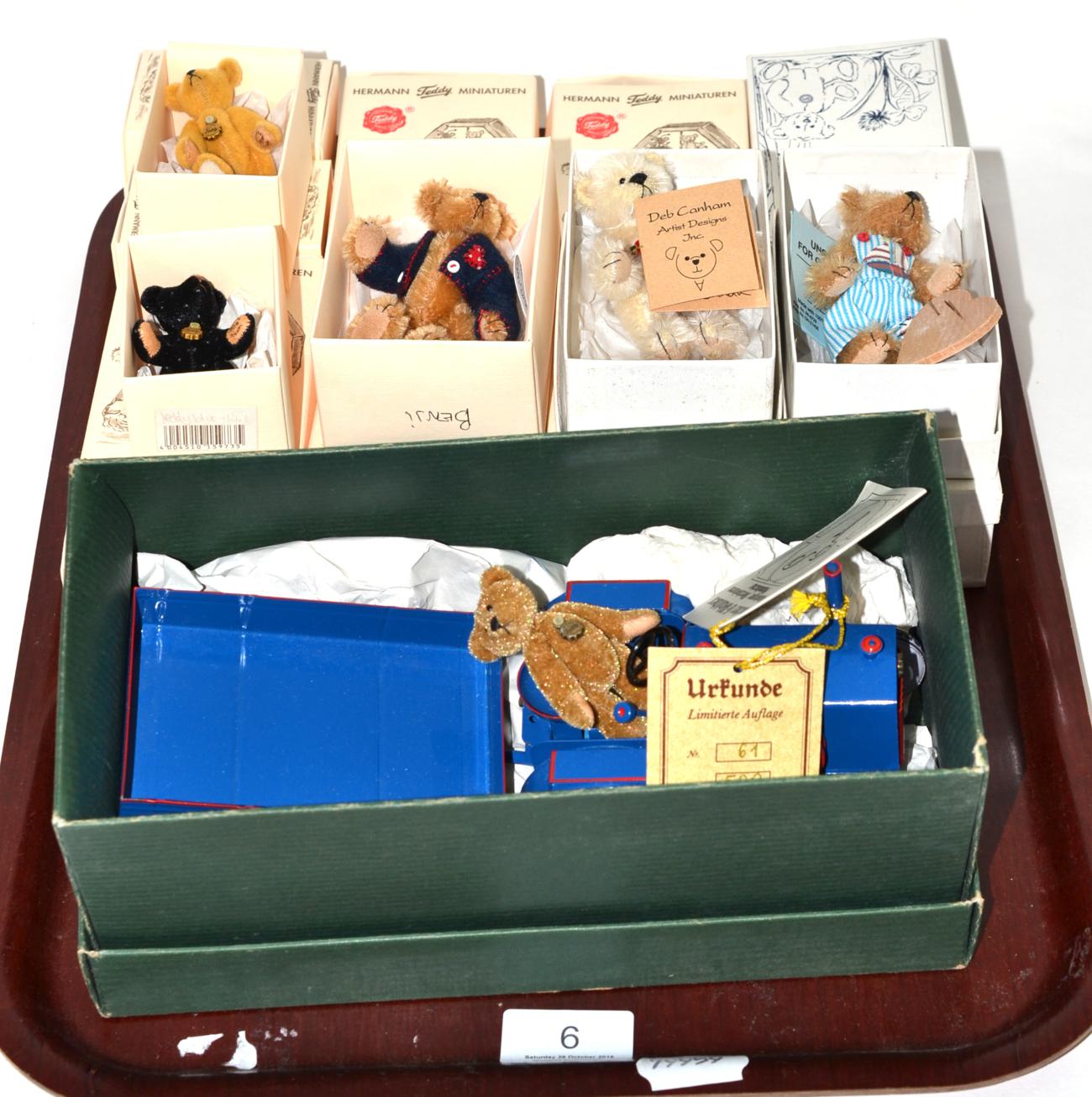 Sixteen bears including twelve boxed Hermann Teddy Minituren, three boxed Deb Canham Art Design