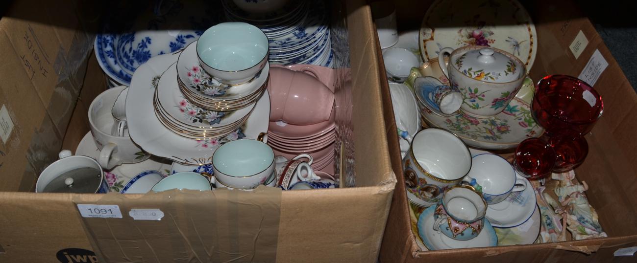 Paragon Coronation mug, Crown Devon dish, Cranberry glassware, qty of teawares, dinner wares and