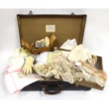 Assorted Lace and Crochet Collars and Trims, handkerchiefs, small box containing opera glasses,