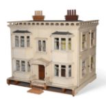 Large Victorian Style Dolls House, with a cream painted exterior, two floors with bay windows,