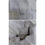 Assorted White Table and Bed Linen, cotton examples, some with crochet inserts and trims (two boxes)