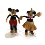 Dean's Rag Book Co Ltd Velveteen Mickey and Minnie Mouse, Mickey has a Dean's metal button to the