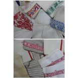 Assorted Mainly French Linen, including red and white embroidered cloths, woven cloths, cream