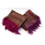 Black and Purple Striped Paisley Type Shawl, 170cm by 180cm; and Another Similar in Green and