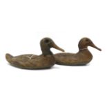 A Pair Of North American Indian Linen Duck Decoys with painted plumage