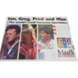 Maxfli Signed Adverting Poster with signatures of Ian Woosnam, Greg Norman and Fred Couples